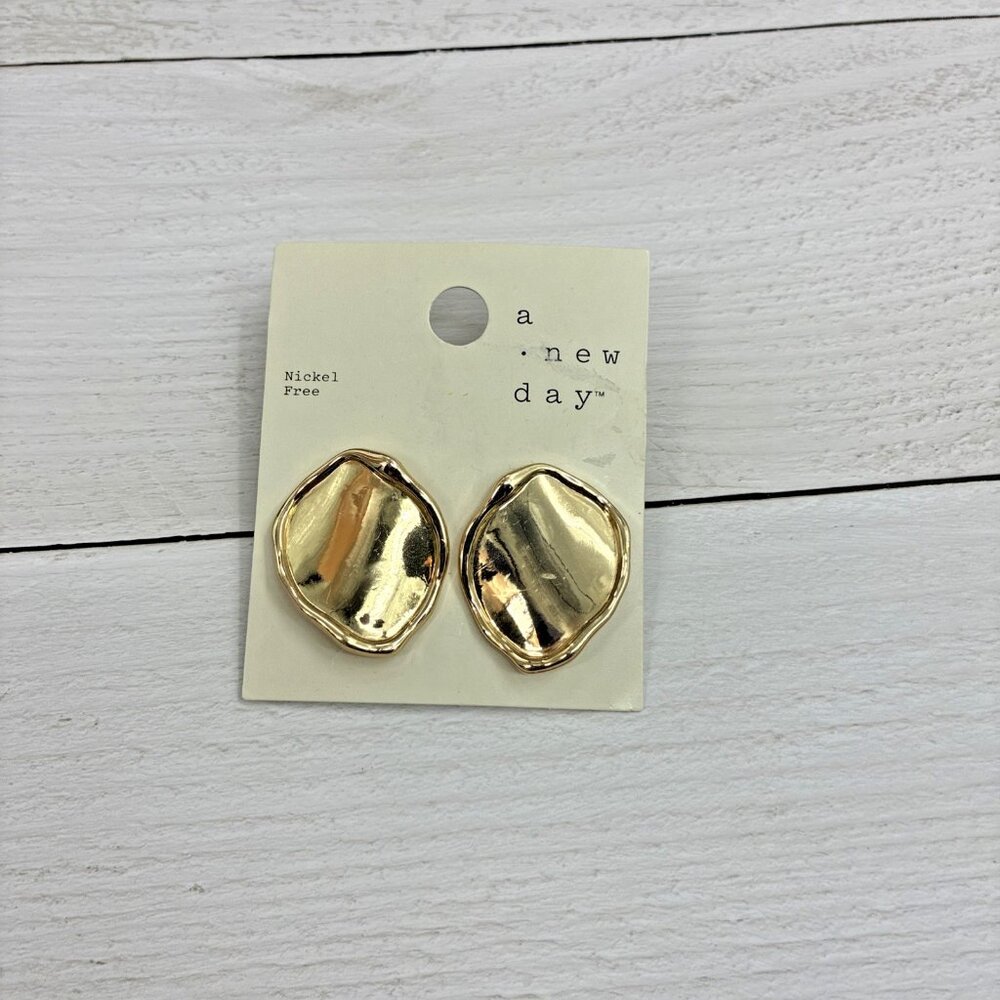 A New Day Womens Gold Tone Stud Earrings Organic Abstract Shape One Size